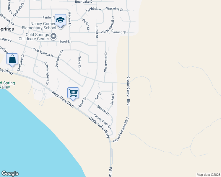 map of restaurants, bars, coffee shops, grocery stores, and more near 3635 Gull Street in Reno