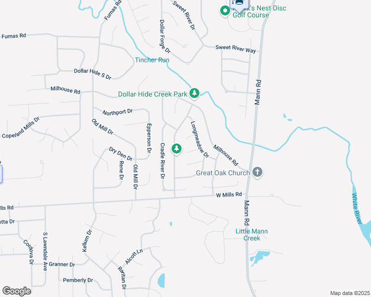 map of restaurants, bars, coffee shops, grocery stores, and more near 5360 West Rolling River Court in Indianapolis