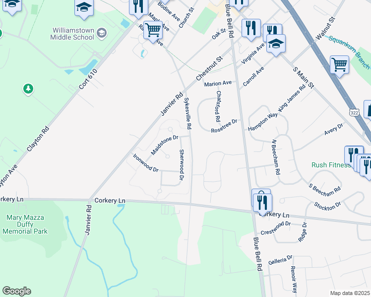 map of restaurants, bars, coffee shops, grocery stores, and more near 712 Sherwood Drive in Monroe