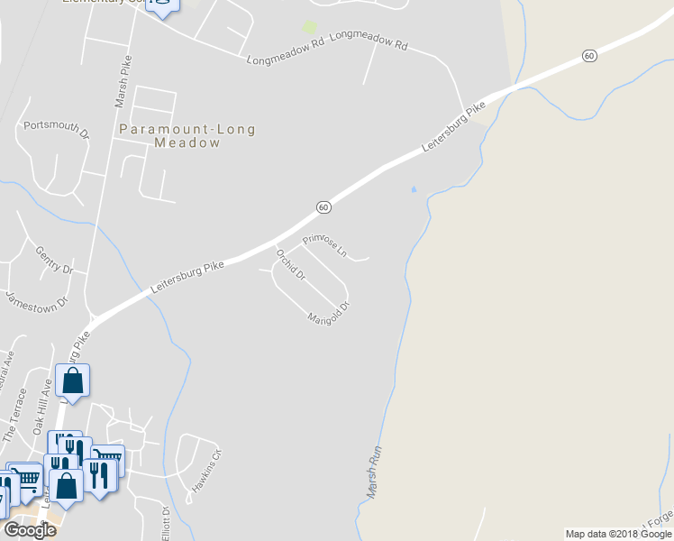 map of restaurants, bars, coffee shops, grocery stores, and more near 19735 Marigold Drive in Hagerstown