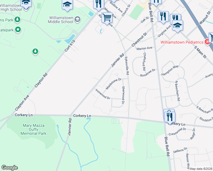 map of restaurants, bars, coffee shops, grocery stores, and more near 545 Maidstone Drive in Monroe