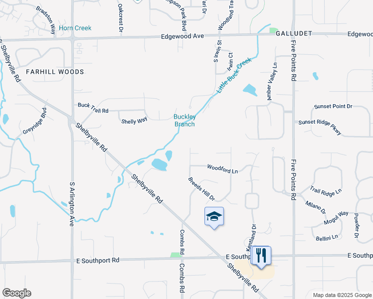 map of restaurants, bars, coffee shops, grocery stores, and more near 6514 Breeds Hill Drive in Indianapolis