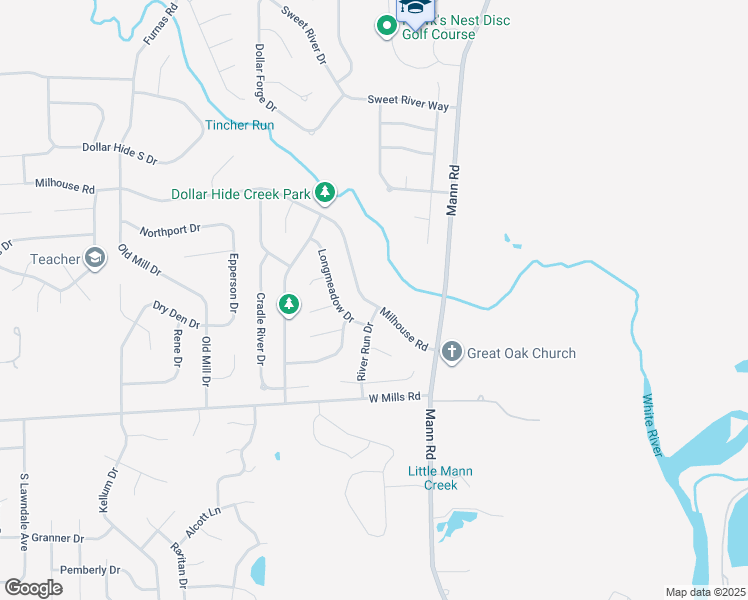 map of restaurants, bars, coffee shops, grocery stores, and more near 5300 Milhouse Road in Indianapolis