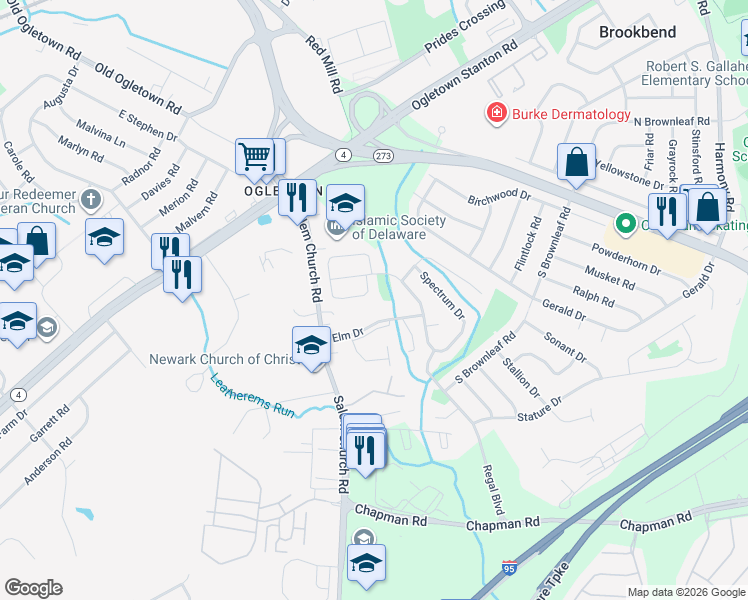 map of restaurants, bars, coffee shops, grocery stores, and more near 7 Majestic Drive in Newark