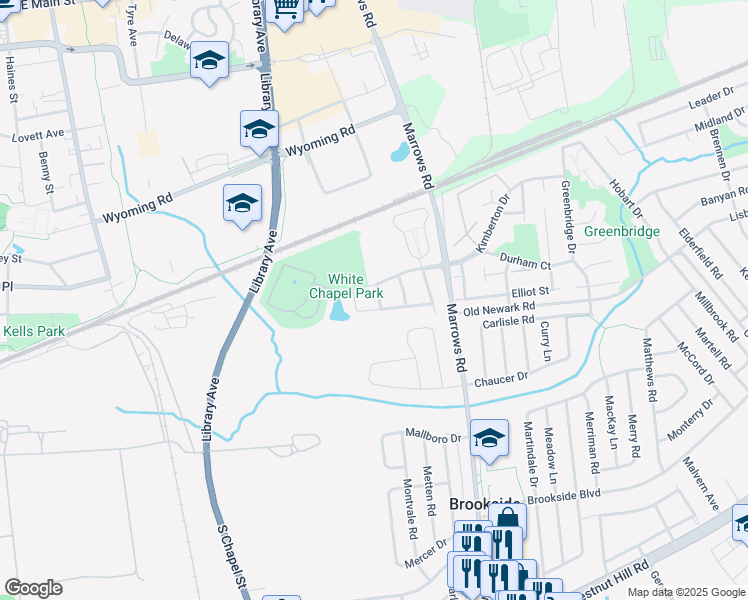 map of restaurants, bars, coffee shops, grocery stores, and more near 11 Turnbridge Road in Newark