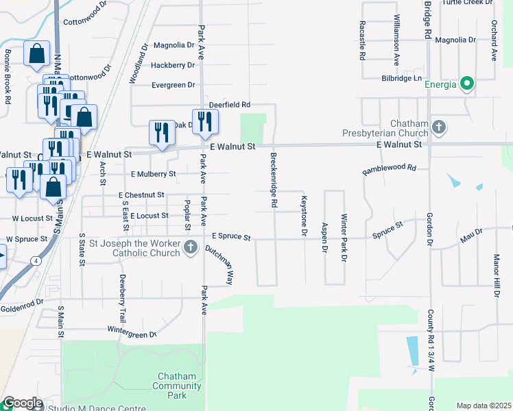 map of restaurants, bars, coffee shops, grocery stores, and more near 906 Mesa Drive in Chatham