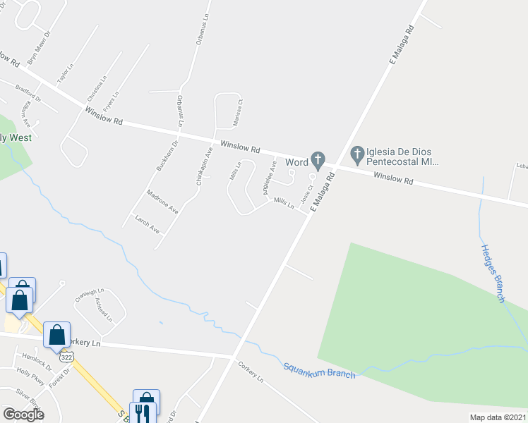 map of restaurants, bars, coffee shops, grocery stores, and more near 1654 Mills Lane in Monroe