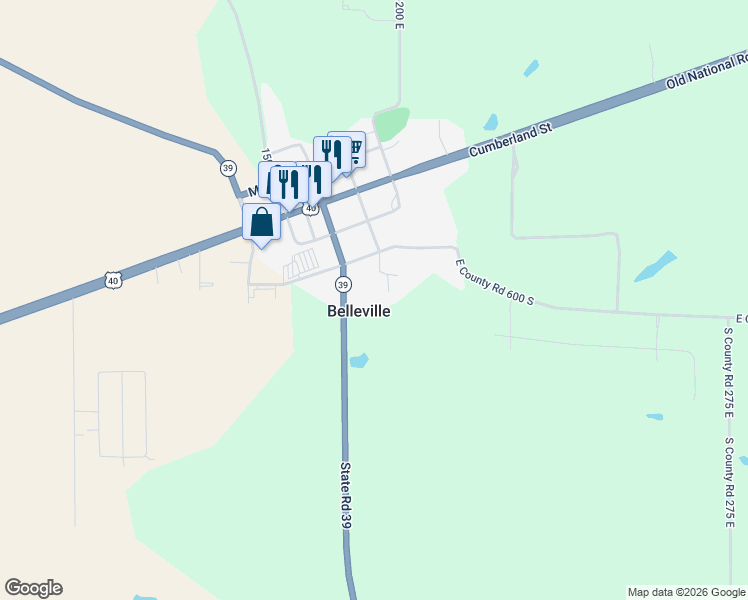map of restaurants, bars, coffee shops, grocery stores, and more near 6054 Indiana 39 in Clayton