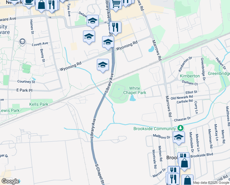 map of restaurants, bars, coffee shops, grocery stores, and more near 2000 Fountainview Circle in Newark