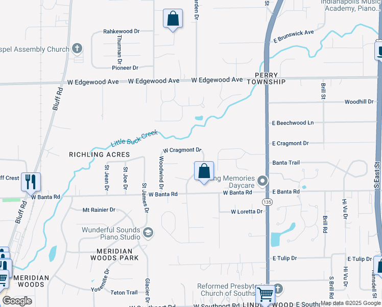 map of restaurants, bars, coffee shops, grocery stores, and more near 6329 Teak Court in Indianapolis