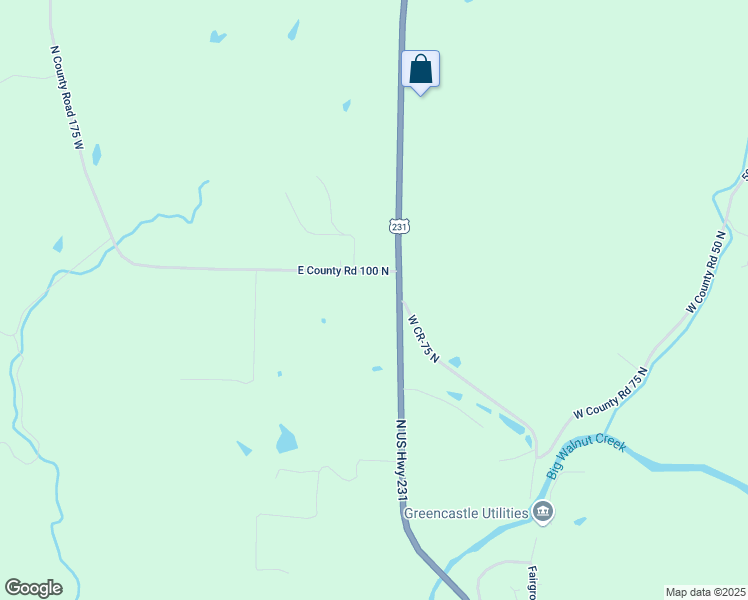 map of restaurants, bars, coffee shops, grocery stores, and more near 1200 West County Road 100 North in Greencastle