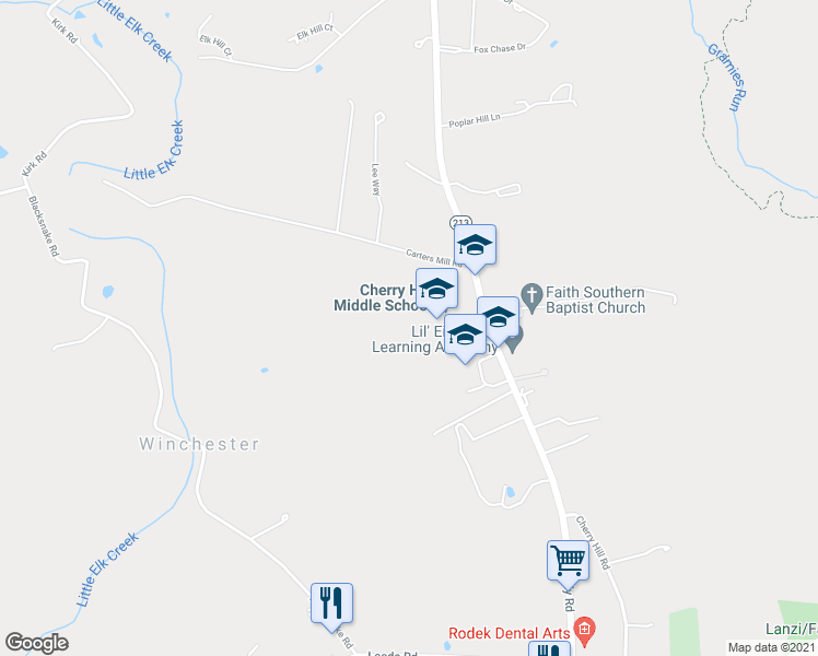 map of restaurants, bars, coffee shops, grocery stores, and more near 2535 Singerly Road in Elkton