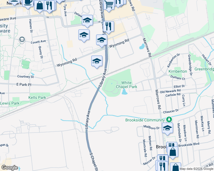 map of restaurants, bars, coffee shops, grocery stores, and more near 3000 Fountainview Circle in Newark