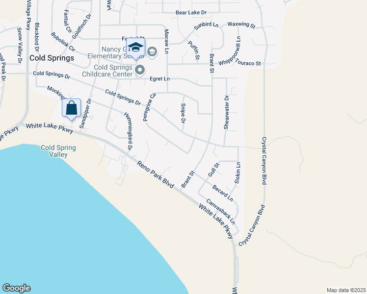 map of restaurants, bars, coffee shops, grocery stores, and more near 3655 Peregrine Circle in Reno