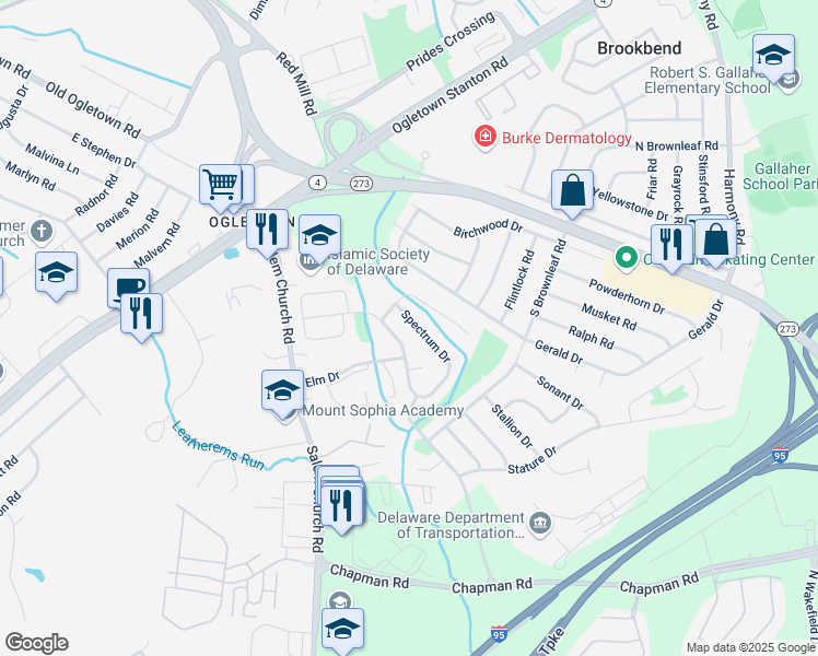 map of restaurants, bars, coffee shops, grocery stores, and more near 2 Elm Drive in Newark