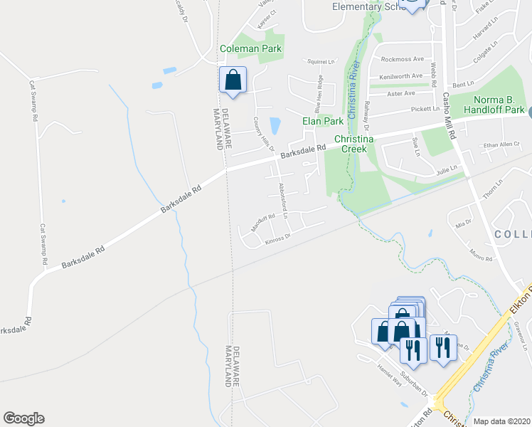 map of restaurants, bars, coffee shops, grocery stores, and more near 300 Macduff Road in Newark
