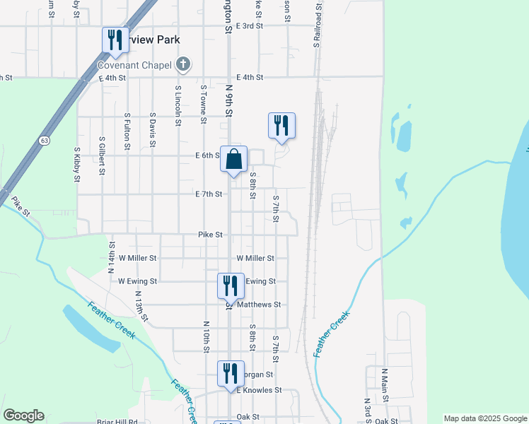 map of restaurants, bars, coffee shops, grocery stores, and more near Kreckler Street in Clinton