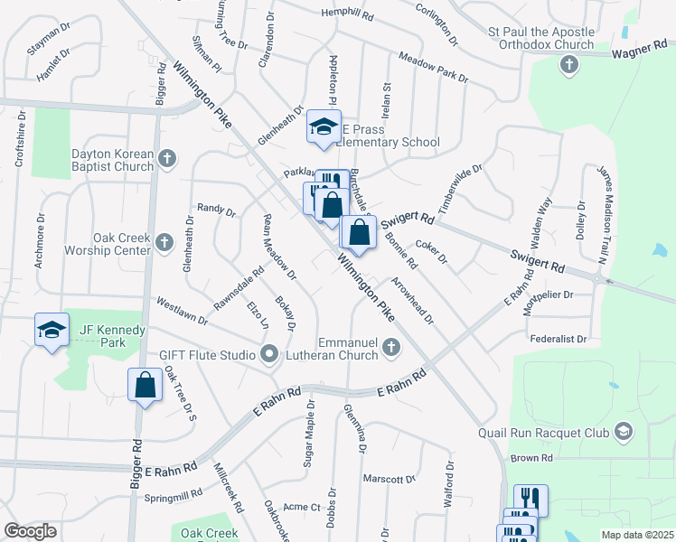 map of restaurants, bars, coffee shops, grocery stores, and more near 4711 Wilmington Pike in Kettering