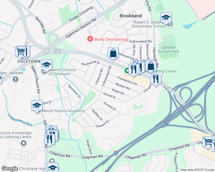 map of restaurants, bars, coffee shops, grocery stores, and more near 1102 Ralph Road in Newark