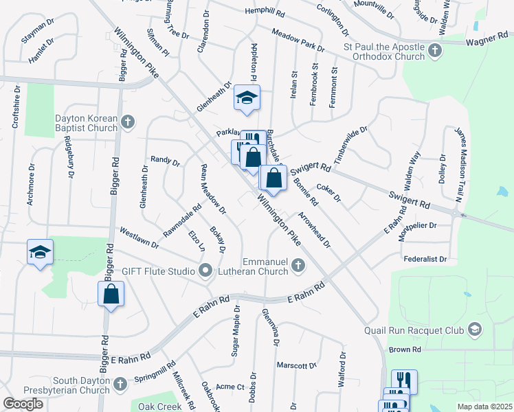 map of restaurants, bars, coffee shops, grocery stores, and more near 4707 Wilmington Pike in Kettering