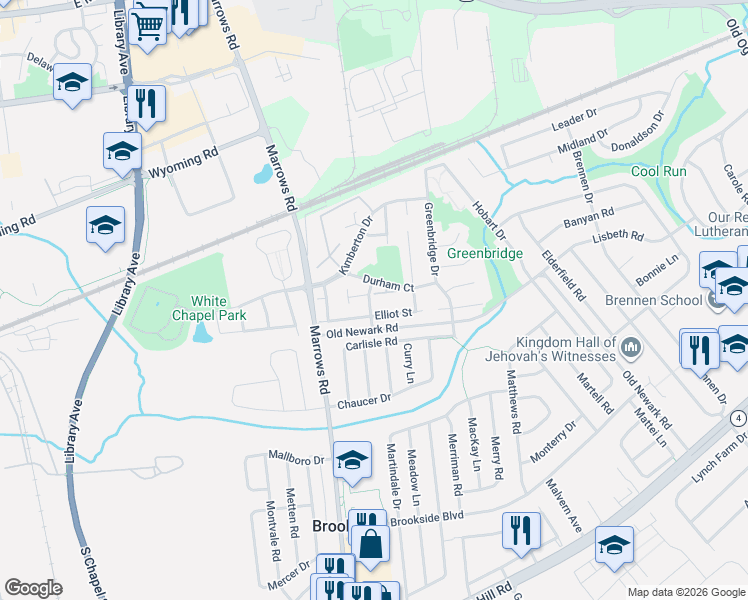 map of restaurants, bars, coffee shops, grocery stores, and more near 51 Gilbert Court in Newark