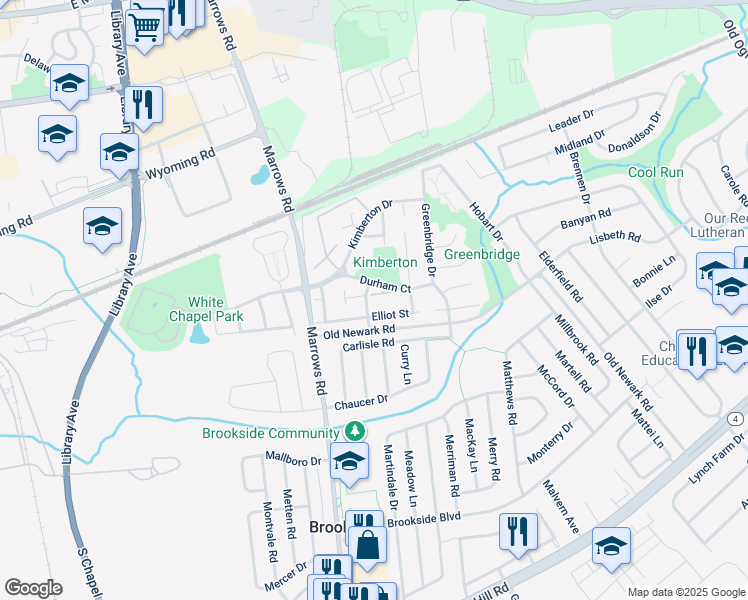 map of restaurants, bars, coffee shops, grocery stores, and more near 104 Hopkins Court in Newark