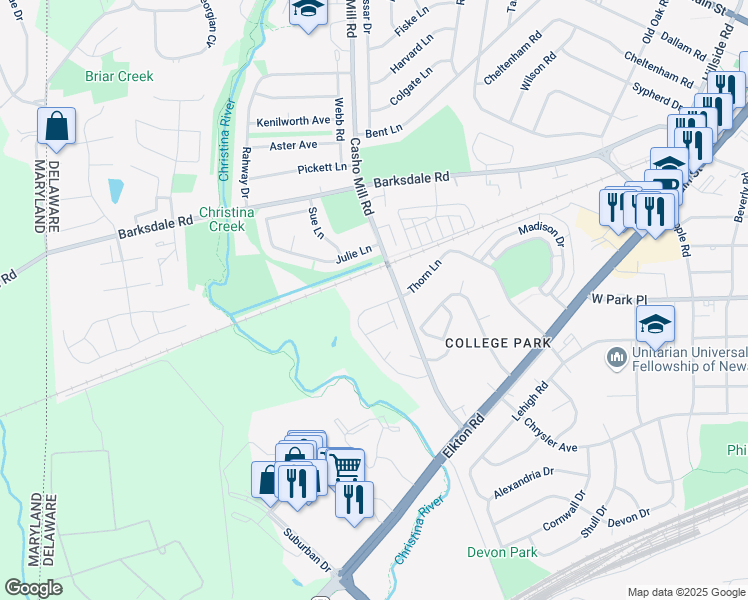 map of restaurants, bars, coffee shops, grocery stores, and more near 26 Munro Road in Newark
