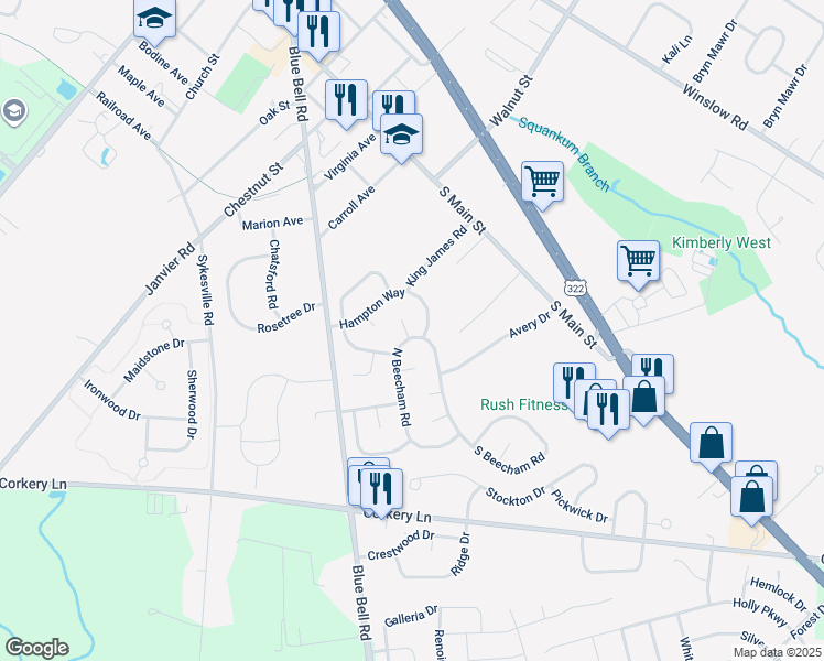map of restaurants, bars, coffee shops, grocery stores, and more near 900 Greenwich Court in Monroe