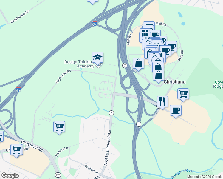 map of restaurants, bars, coffee shops, grocery stores, and more near 1100 Helen Drive in Newark
