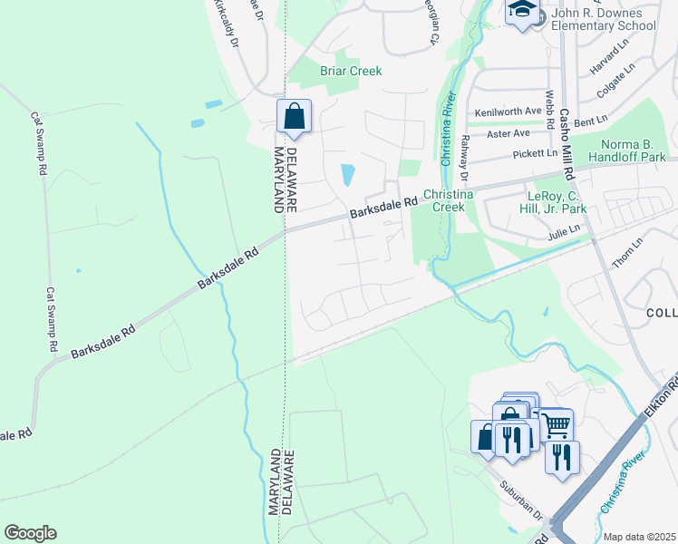 map of restaurants, bars, coffee shops, grocery stores, and more near 114 West Shetland Court in Newark