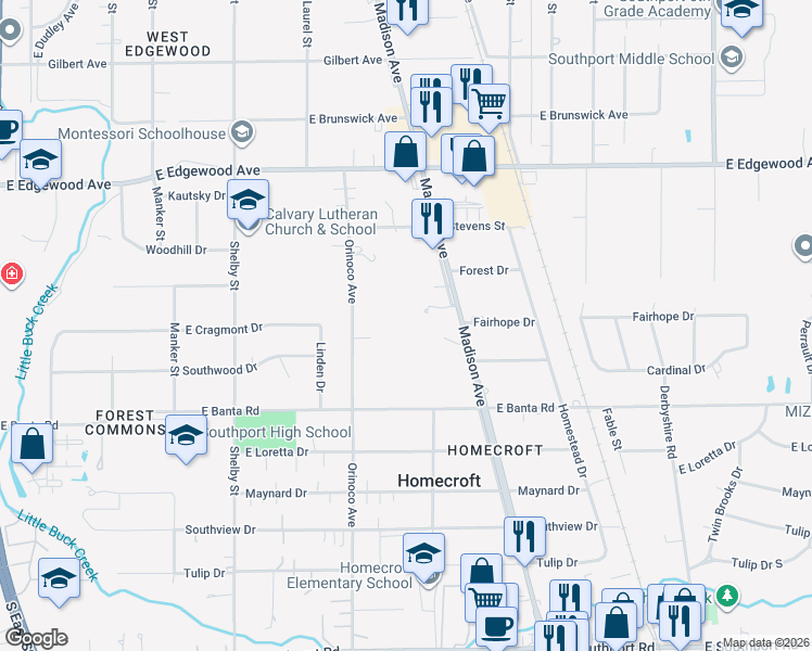 map of restaurants, bars, coffee shops, grocery stores, and more near 6510 U.S. 31 in Indianapolis