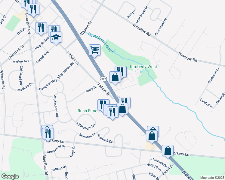 map of restaurants, bars, coffee shops, grocery stores, and more near 1056 South Black Horse Pike in Monroe