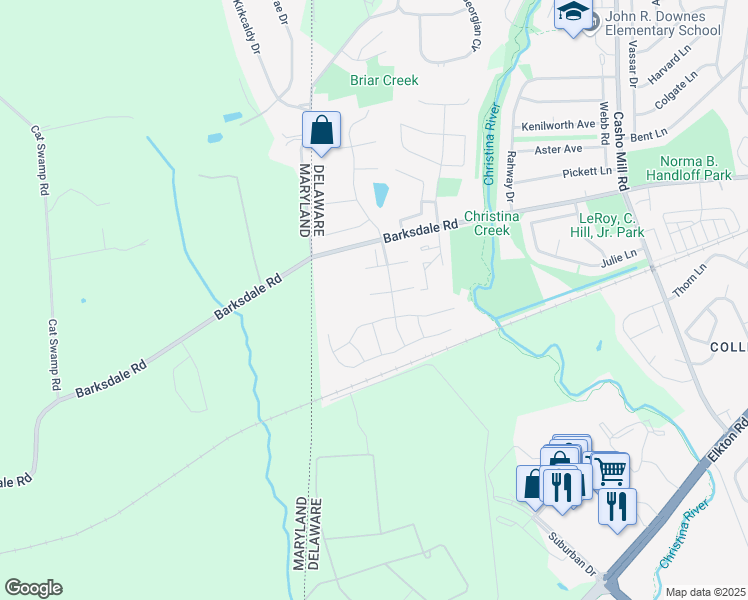 map of restaurants, bars, coffee shops, grocery stores, and more near 115 West Shetland Court in Newark