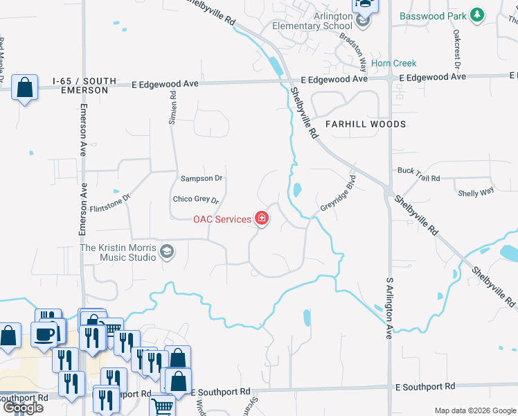 map of restaurants, bars, coffee shops, grocery stores, and more near 6346 Stockwell Drive in Indianapolis