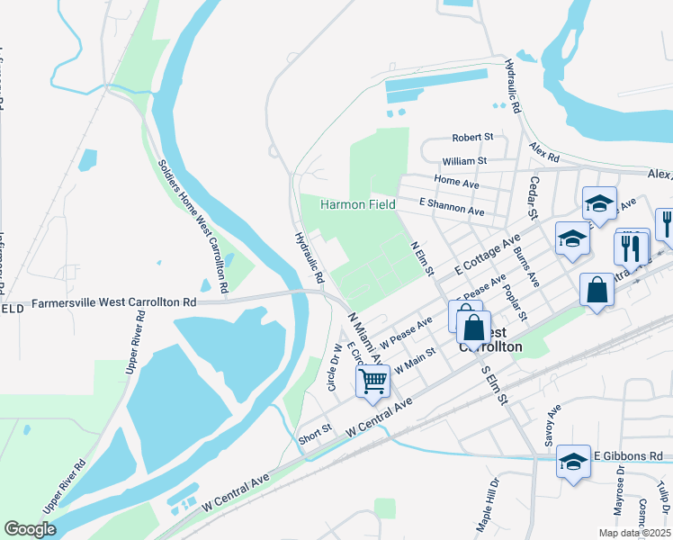 map of restaurants, bars, coffee shops, grocery stores, and more near 516 North Miami Avenue in Dayton