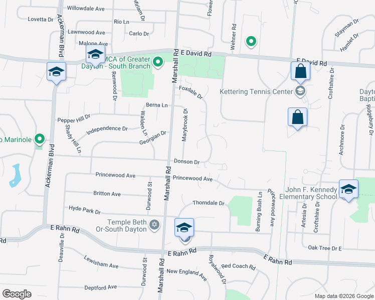 map of restaurants, bars, coffee shops, grocery stores, and more near 4912 Marybrook Drive in Dayton