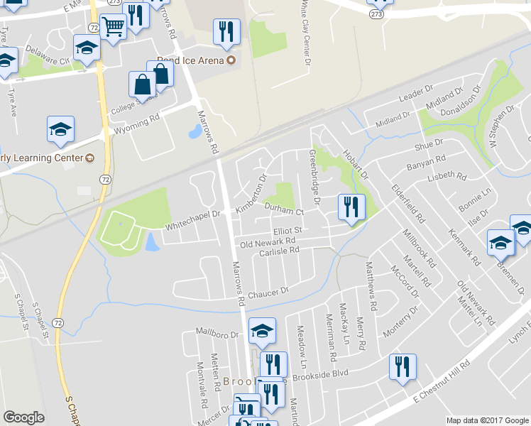 map of restaurants, bars, coffee shops, grocery stores, and more near 51 Gilbert Court in Newark
