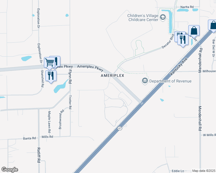 map of restaurants, bars, coffee shops, grocery stores, and more near 6161 Decatur Boulevard in Indianapolis