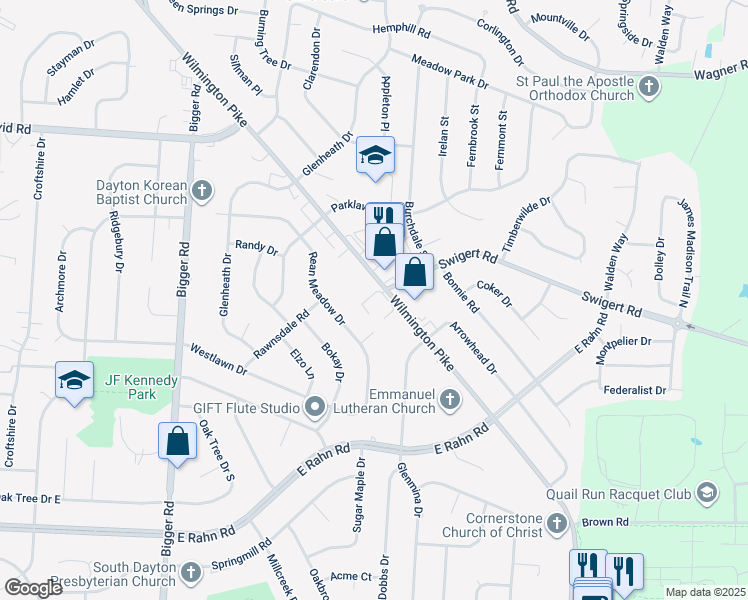 map of restaurants, bars, coffee shops, grocery stores, and more near 4705 Wilmington Pike in Kettering
