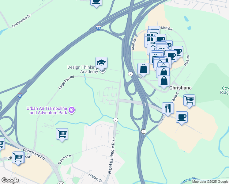 map of restaurants, bars, coffee shops, grocery stores, and more near 1100 Helen Drive in Newark