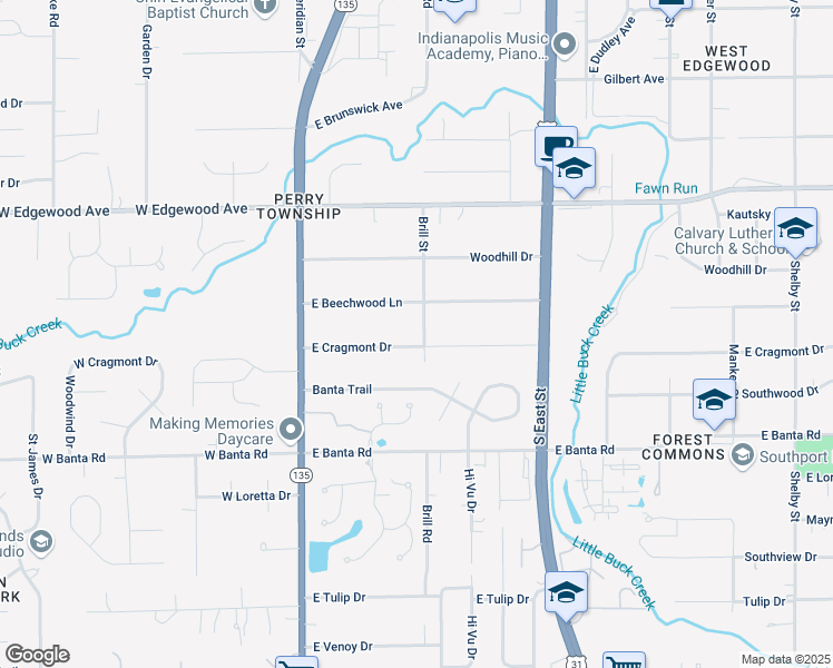 map of restaurants, bars, coffee shops, grocery stores, and more near 210 East Cragmont Drive in Indianapolis
