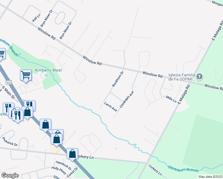 map of restaurants, bars, coffee shops, grocery stores, and more near Buckhorn Drive in Monroe Township