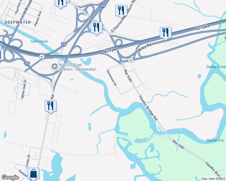 map of restaurants, bars, coffee shops, grocery stores, and more near 611 Sorenson Drive in Carneys Point Township