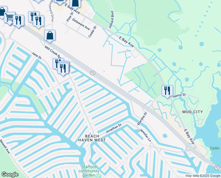 map of restaurants, bars, coffee shops, grocery stores, and more near 975 Beach Haven West Boulevard in Stafford Township