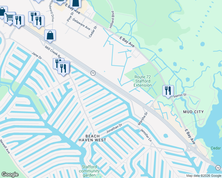 map of restaurants, bars, coffee shops, grocery stores, and more near 975 Beach Haven West Boulevard in Stafford Township