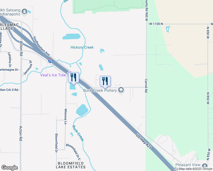 map of restaurants, bars, coffee shops, grocery stores, and more near 11644 Indian Creek Road South in Indianapolis
