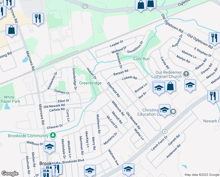 map of restaurants, bars, coffee shops, grocery stores, and more near 229 Elderfield Road in Newark