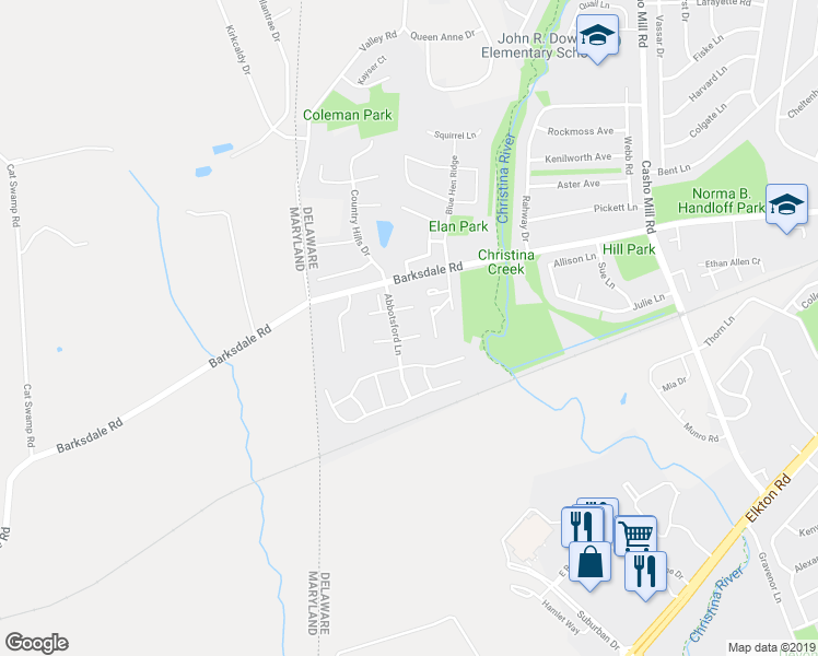 map of restaurants, bars, coffee shops, grocery stores, and more near 11 East Shetland Court in Newark