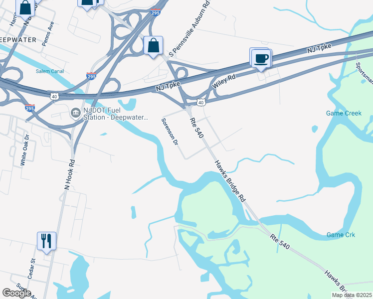 map of restaurants, bars, coffee shops, grocery stores, and more near 611 Sorenson Drive in Carneys Point Township