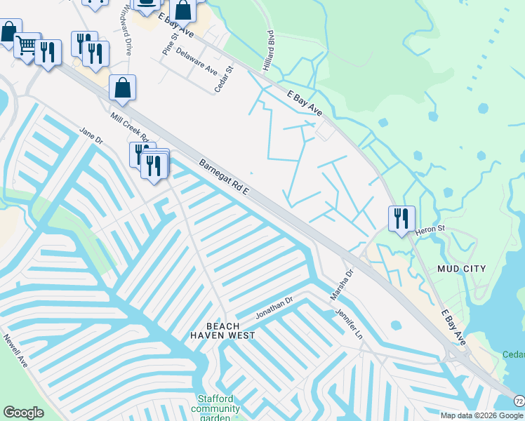 map of restaurants, bars, coffee shops, grocery stores, and more near 983 Beach Haven West Boulevard in Stafford Township